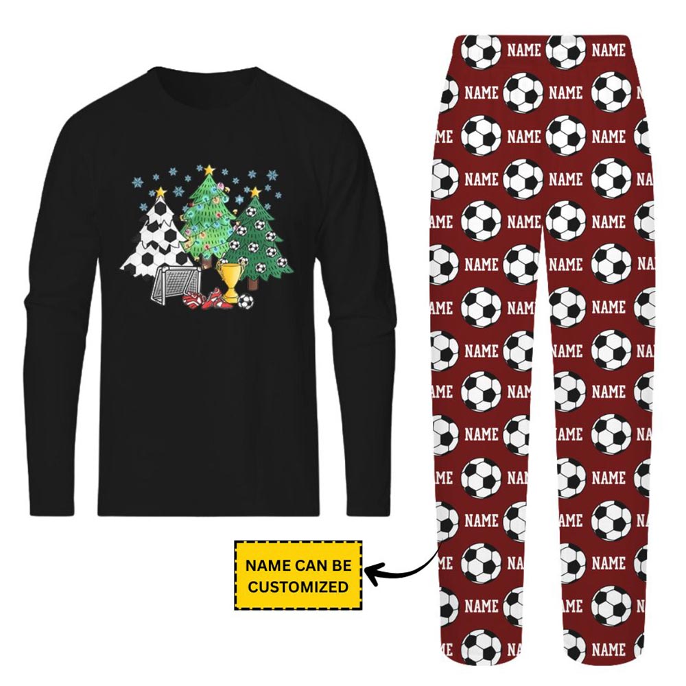 Soccer Christmas Tree Matching Pajama Sets With Custom Name 2